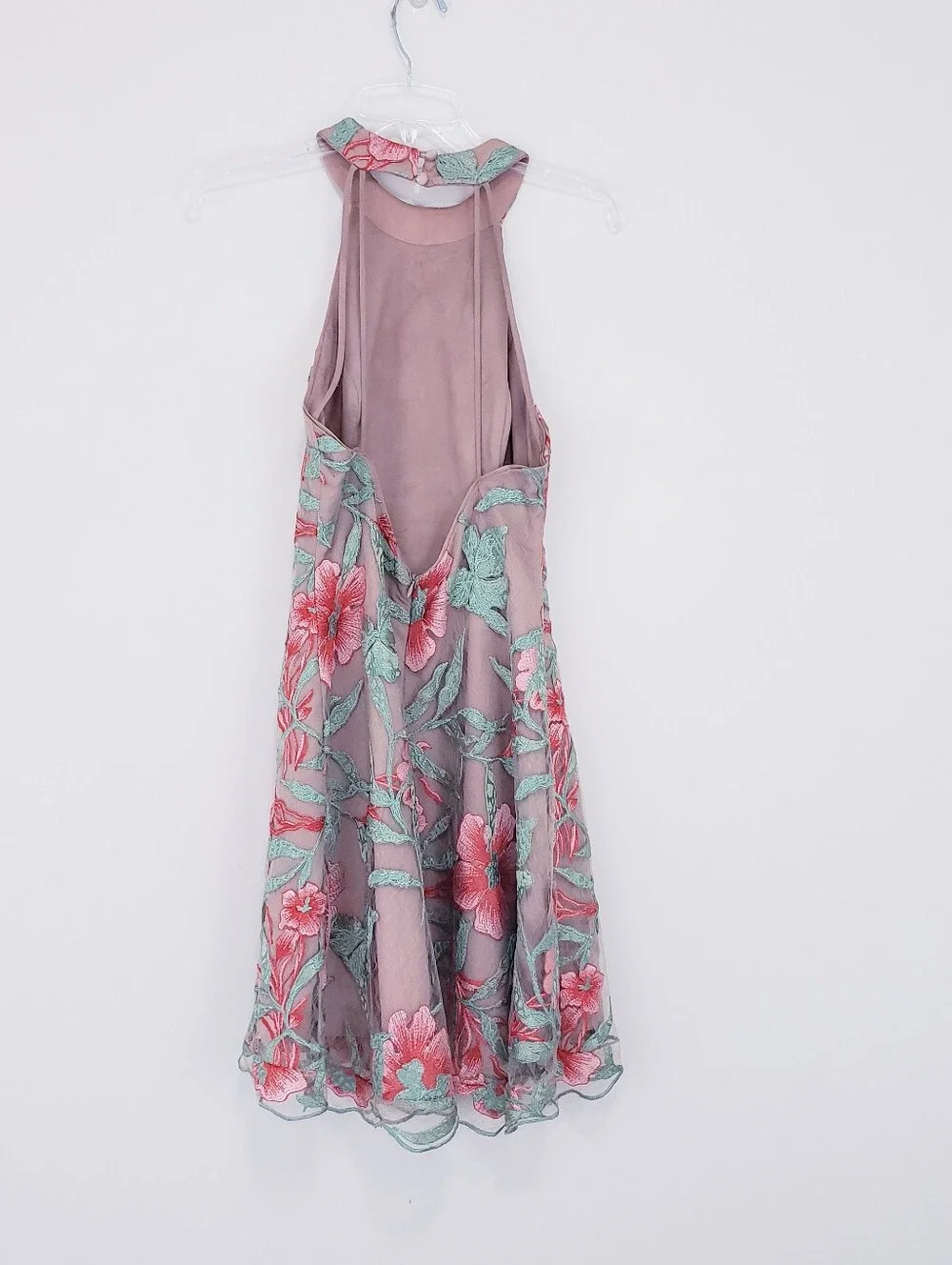 Dress The Population Abbie Floral Halter Dress Skater Coral Beige Lace Medium - Picture 8 of 11